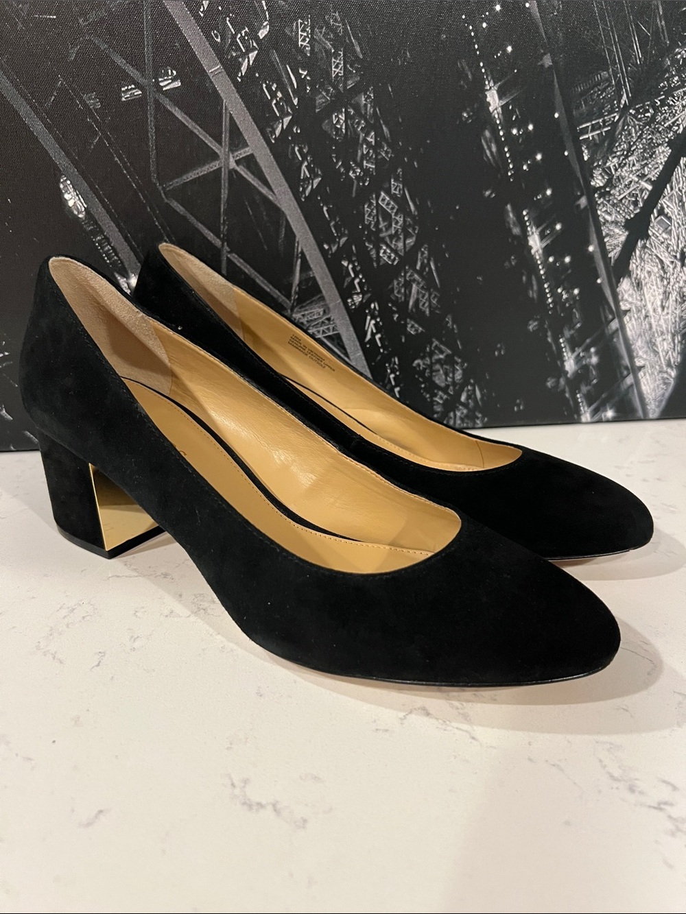 Talbots Isa Stitch Black Suede Block Heel Pumps Women's Size 10
